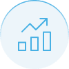 Graph icon where arrow is increasing exponentially in a blue circle