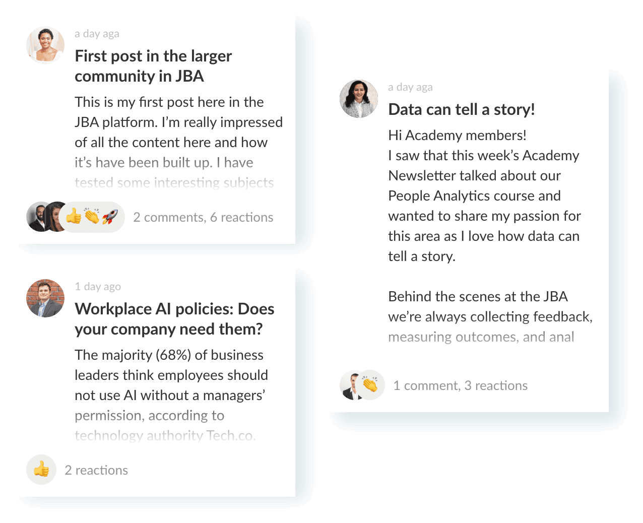 example posts/comments on the Bersin Academy platform